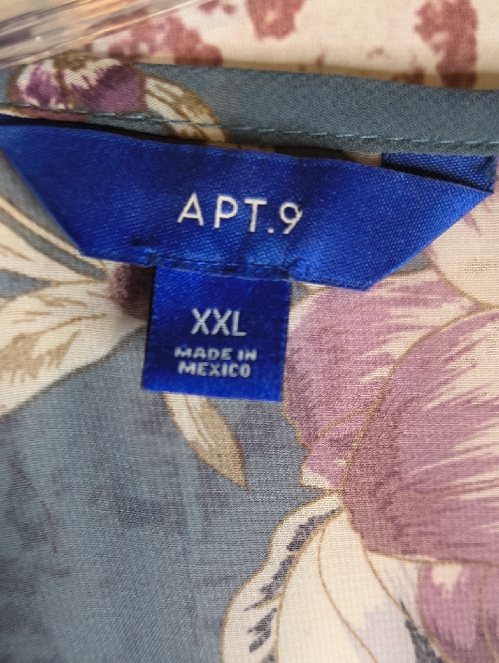 Apt 9 Blue Floral Pattern XXL Short-Sleeve Lined Blouse with Lace Yoke - Picture 2 of 6